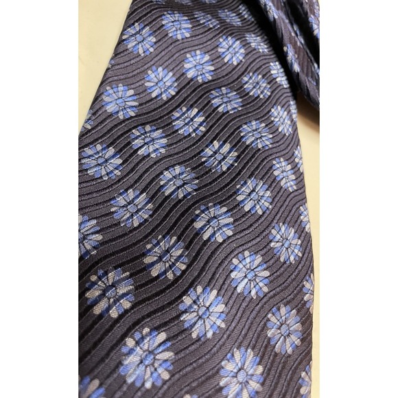 Ermenegildo Zegna Tie Mens Blue Silk Floral Jacquard Italy Disegno Esclusivo Lux - Picture 5 of 7